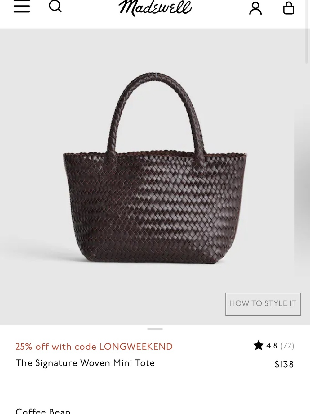 Madewell Woven Mini Tote in Coffee Bean Brown